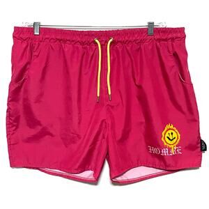 Boohoo Man 3XL Red Swim Shorts Flaming Smiley Face Vacation Summer Beach Lined